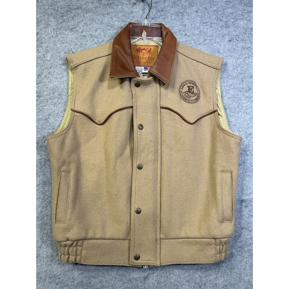 Schaefer Outfitter Vest Wool Leather Collar Men's Small Made in USA Branded - Picture 2 of 16